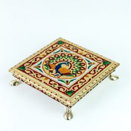 Indian Home Decorative | Handcrafted Wooden Chauki with Meenakari Work– Traditional stand for Pooja, Meditation & Home Decor – set of 4